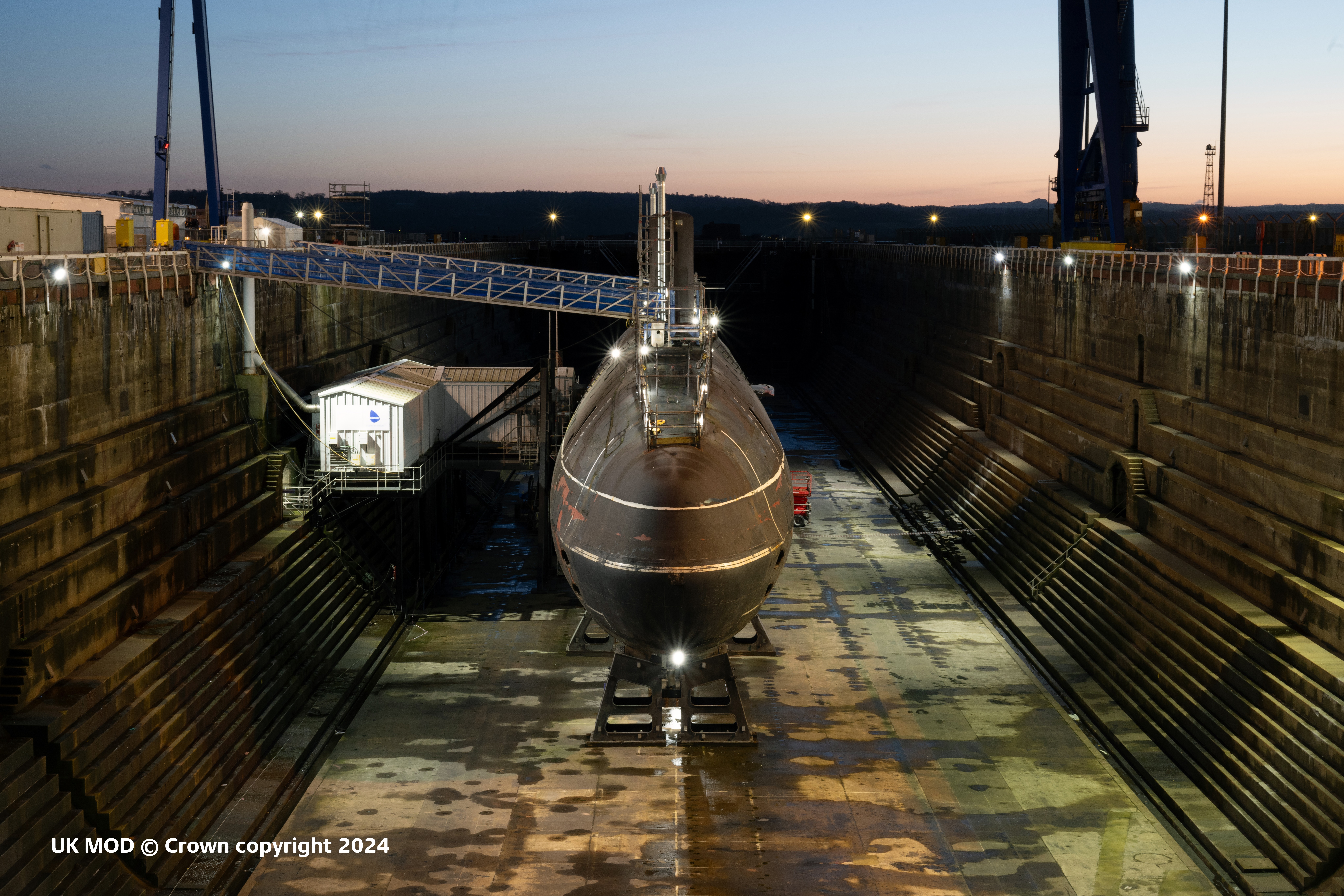 SM Swiftsure in dry dock at Babcock’s Rosyth Royal Dockyard